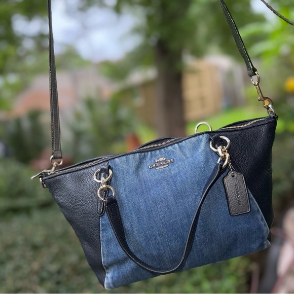 Rare Coach Denim Leather Satchel & Removable Crossbody Strap - Picture 5 of 17